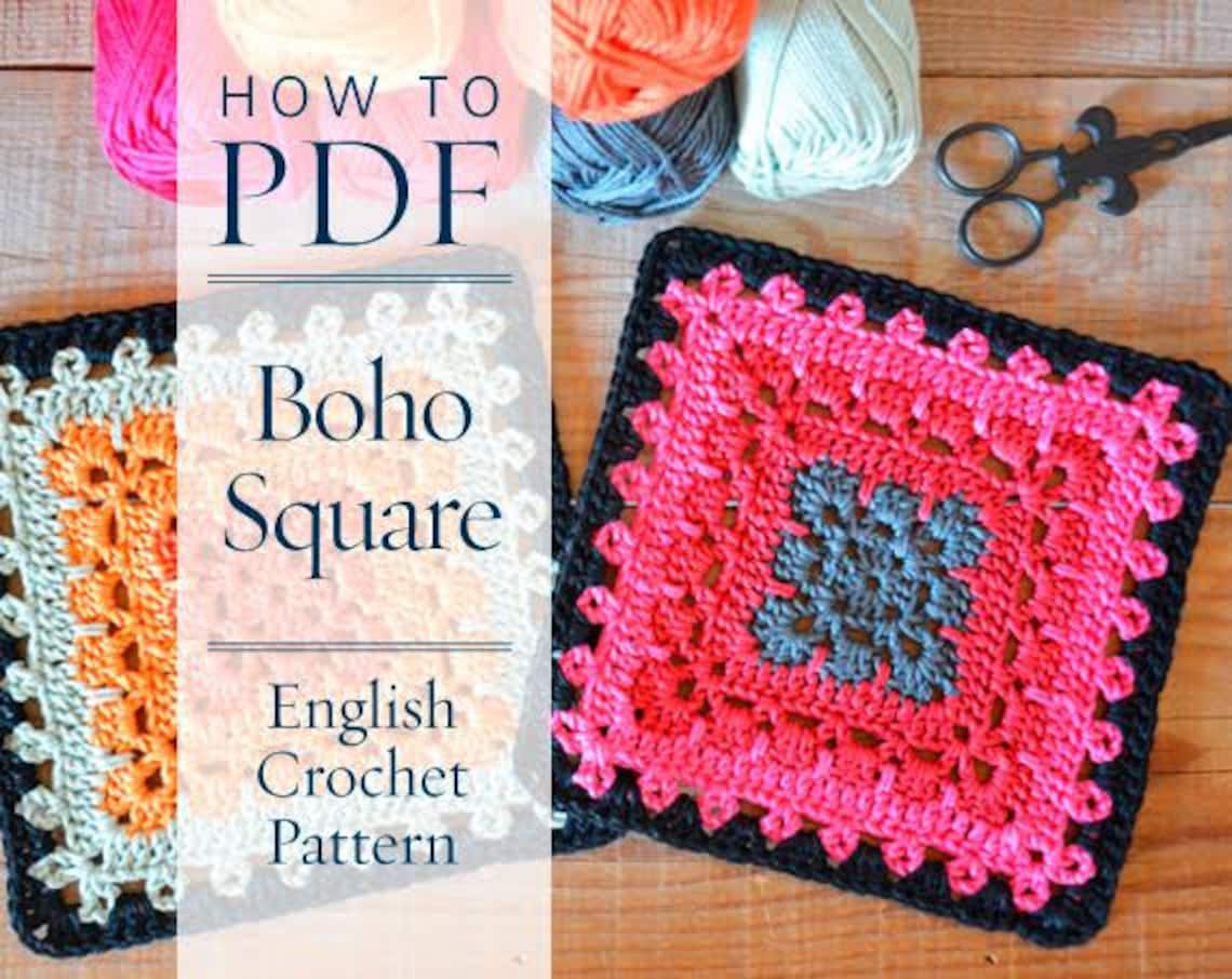Granny square pattern Boho Square DIY PDF English Crochet Etsy