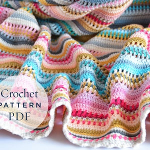 Crochet Pattern, Stripes & Colours Blanket PDF Pattern written in US terms, ready to download by CrochetObjet