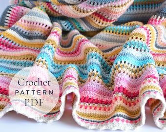 Crochet Pattern, Stripes & Colours Blanket PDF Pattern written in US terms, ready to download by CrochetObjet