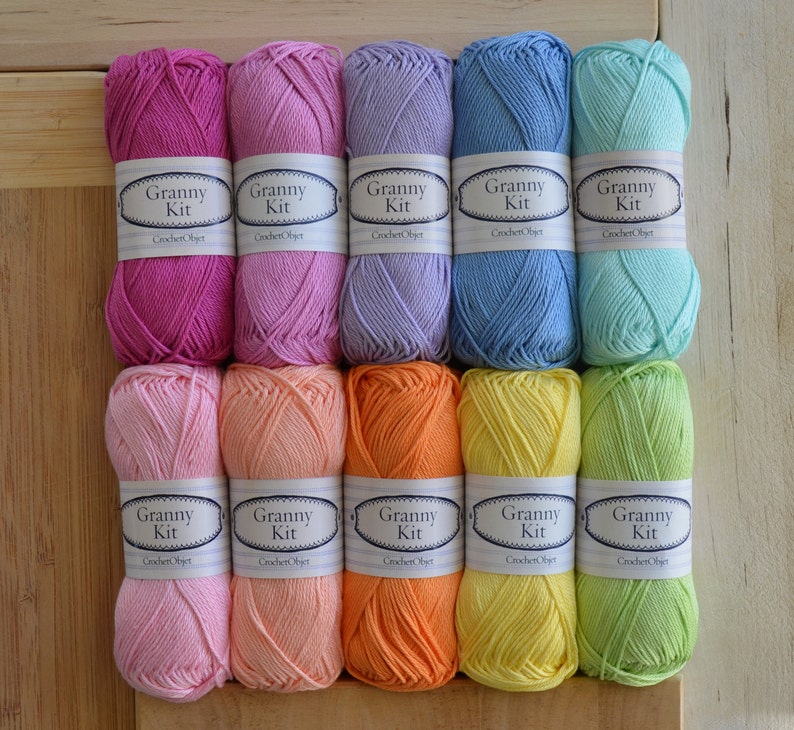 Cotton Yarns 10 colours Granny Kit Ready to ship by Etsy