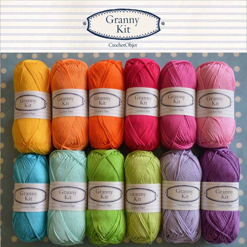 100 Cotton Yarns 12 colours Granny Kit Ready to ship by Etsy