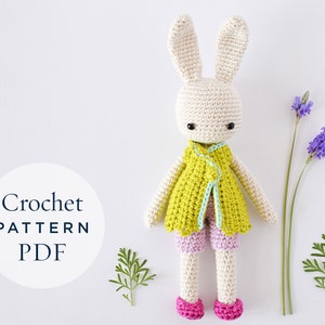 Crochet Pattern, Spring Gardener outfit for Angie Bunny, step by step DIY amigurumi pattern, ready to download by CrochetObjet