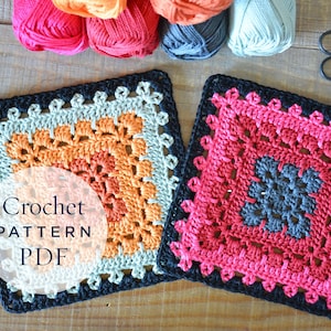 Granny square pattern Boho Square - DIY PDF English Crochet Pattern  - ready for immediate download - by CrochetObjet