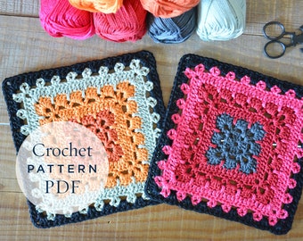 Granny square pattern Boho Square - DIY PDF English Crochet Pattern  - ready for immediate download - by CrochetObjet