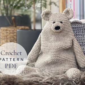 crochet pattern, Chunky Benji The Bear, step by step US terms DIY pattern ready to download by CrochetObjet