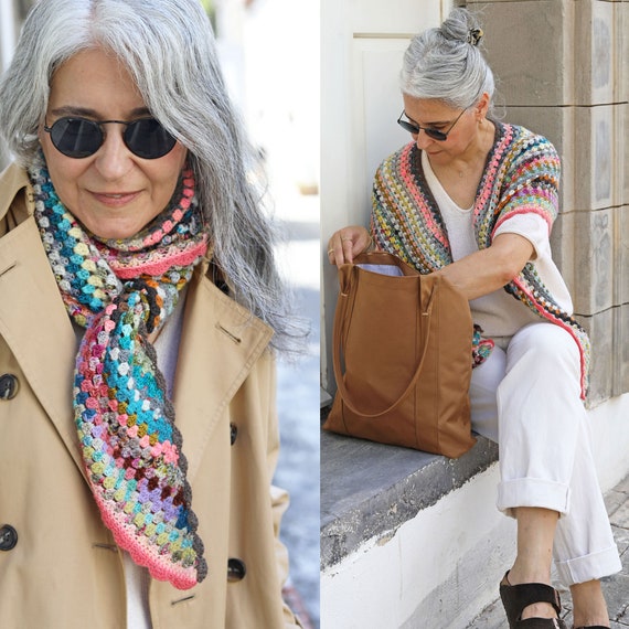 Granny Stripe Shawl Crochet pattern US terms - ready for immediate download by CrochetObjet knitting