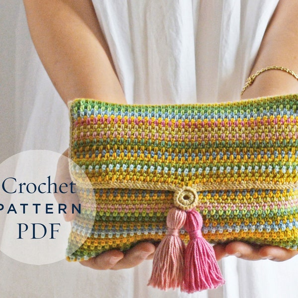 Linen Clutch, DIY PDF Crochet Pattern, US terms - ready for immediate download - by CrochetObjet