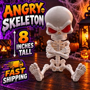 Angry Skeleton Figurine – 8” Tall – 3D Printed Halloween Decor!