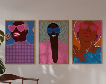 Conjunto de impresión de arte de mujer negra - Conjunto de 3 arte de pared - Arte negro