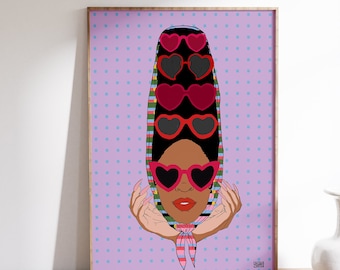 Black Woman Art Print: Heart Sunglasses, Fashion Illustration