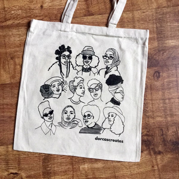 Black Hair Illustration Tote Bag - Autumn Babes - Black Art - Cotton Tote Bag - Bag For Life
