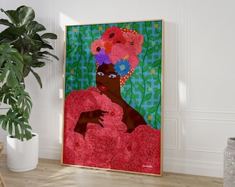 Xiomara Art Print: Black Woman Floral Giclée Wall Art