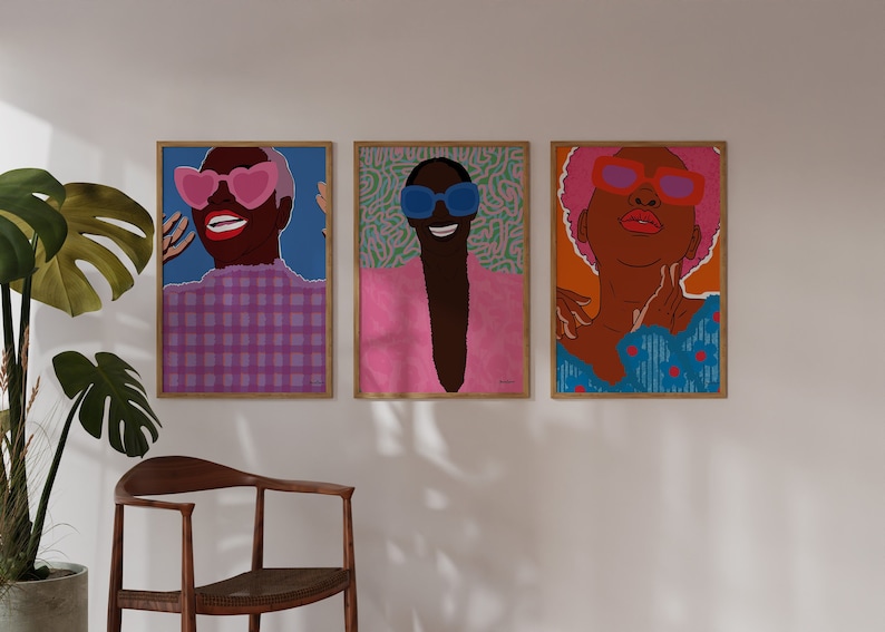 Black Woman Art Print Set Set of 3 Wall Art Black Art image 1