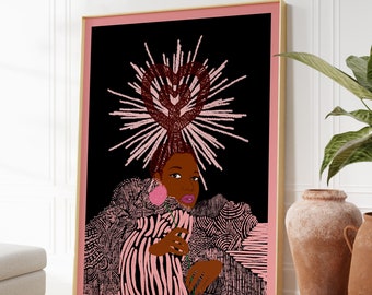 Star Art Print (Pink Edit) - Wall Art  - Black Art - Black Woman Art