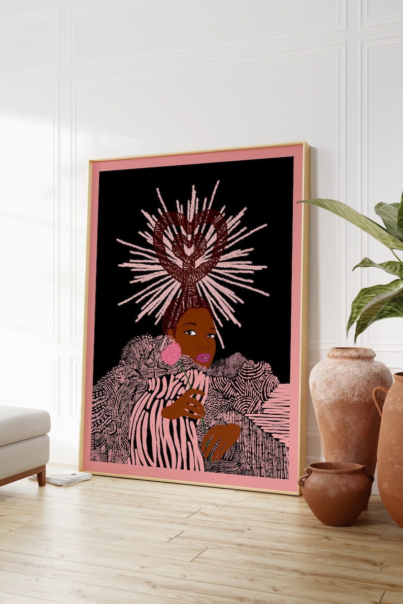 Star Art Print Pink Edit Wall Art Black Art Black Woman Art image 1