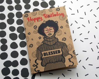 Birthday Card /Vee / Black Girl Magic/ Melanin / Black Art / Fashion / Black Cards /  Afropunk / Birthday Girl / Natural Hair Art / Afro Art