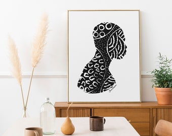 Abstract Woman Lino Print: Textured Wall Art