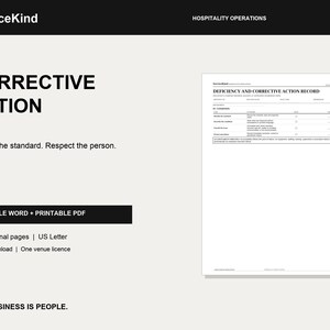 Hospitality Corrective Action Form | Deficiency Review Checklist | Editable Word + PDF