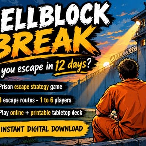 Prison Escape Strategy Game, Printable Tabletop + Play Online HTML, Family Game Night, Digital Download, 1-6 Players image 1