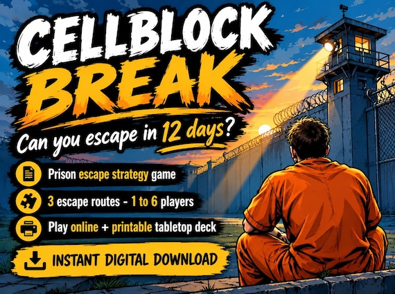 Prison Escape Strategy Game, Printable Tabletop + Play Online HTML, Family Game Night, Digital Download, 1-6 Players