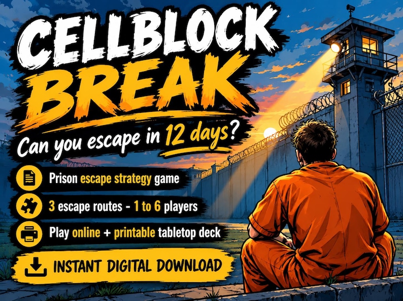 Prison Escape Strategy Game, Printable Tabletop + Play Online HTML, Family Game Night, Digital Download, 1-6 Players image 1