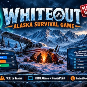 Winter Survival Game, Alaska Blizzard Adventure, Solo or Team Play, HTML Game and PowerPoint, Instant Digital Download image 1