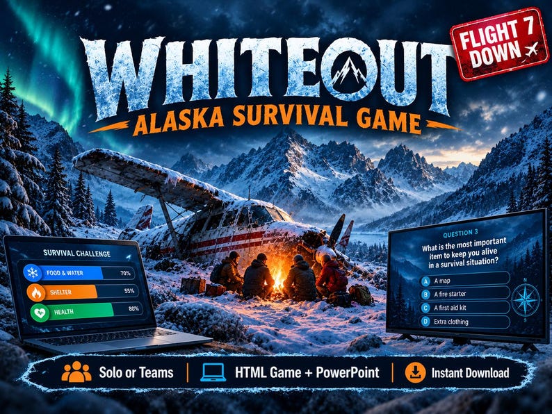 Winter Survival Game, Alaska Blizzard Adventure, Solo or Team Play, HTML Game and PowerPoint, Instant Digital Download image 1