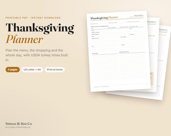 Thanksgiving Planner Printable, Menu, Countdown, Turkey Chart (PDF)