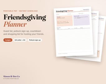 Friendsgiving Planner Printable, Potluck Sign Up Sheet, Friendsgiving Menu and Guest List, Thanksgiving Hosting Checklist PDF