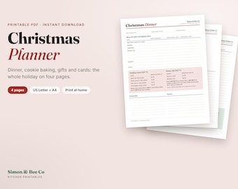 Christmas Planner Printable, Holiday Dinner, Baking, Gifts, Cards (PDF)