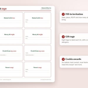 Christmas Cookie Swap Kit, Holiday Party Invitation, Recipe Cards, Gift Tags, Award Ballots (PDF) image 3