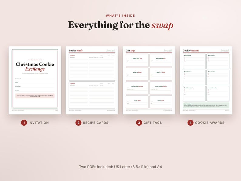 Christmas Cookie Swap Kit, Holiday Party Invitation, Recipe Cards, Gift Tags, Award Ballots (PDF) image 2