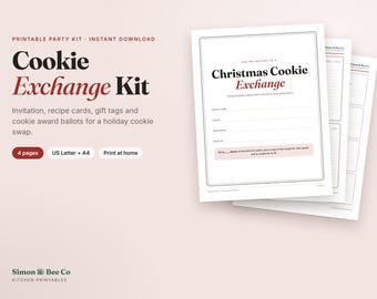 Christmas Cookie Swap Kit, Holiday Party Invitation, Recipe Cards, Gift Tags, Award Ballots (PDF)