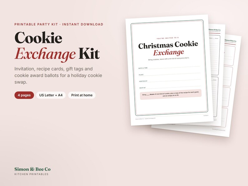 Christmas Cookie Swap Kit, Holiday Party Invitation, Recipe Cards, Gift Tags, Award Ballots (PDF) image 1