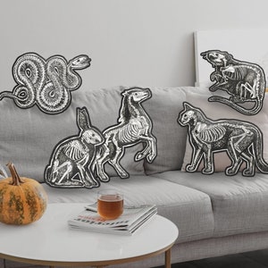 DIY Animal Anatomy Skeleton Plush Pillow Cut and Sew Art Doll Pattern | Dark Cottagecore Gothic Academia Halloween Decor | Witchy Home Gifts
