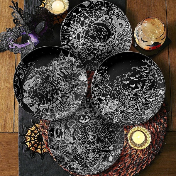 Halloween Nights Gothic Plate Set | Autumn Dinnerware | Elegant Halloween Home Decor | Dark Cottagecore | Wicca Alter Plate | Witchy Gifts