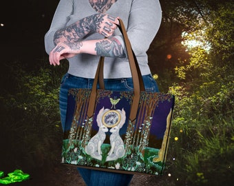 Luna Moth Hares Vegan Cottagecore Bunny Rabbit Leder Crosby Einkaufstasche Geldbörse | Wunderlicher Pilz Forestcore Woodland Handtasche Witchy Gift