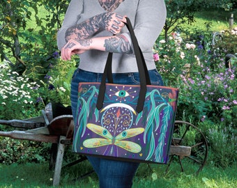 Libelle Evil Eye Jugendstil Vegan Cottagecore Leder Crosby Tote Bag Purse | Grüne Hexe Witchy Fee Goblincore Handtasche Geschenke