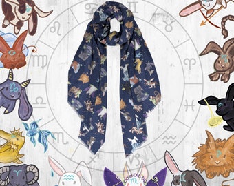 Bunny Rabbit Zodiac Model Scarf | Rabbit Scarf | Zodiac Scarf | Bunny Lover Gift | Bunny Mom Gift | Rabbit Mom Gifts |Witchy Zodiac Clothing