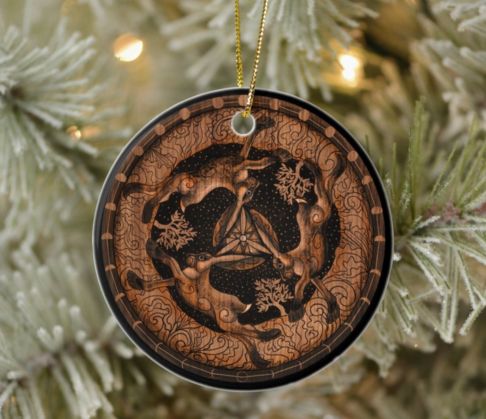 Tinners Hare Rabbits Trinity Ornament Magic Alter Art Moon - Etsy