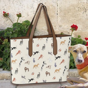 Italian Greyhound Whippet Dog Vegan Leather Crosby Tote Bag Purse | Greyhound Mom Dog Lover Shoulder Bag Whippet Dog Italian Greyhound Gifts