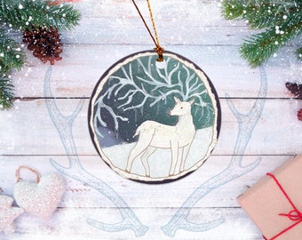 Winter Woodland Icicle Reindeer Ornament | Nordic Winter Tree Ornament | Winter Solstice Gift |Woodland Animal Theme Christmas Tree Ornament