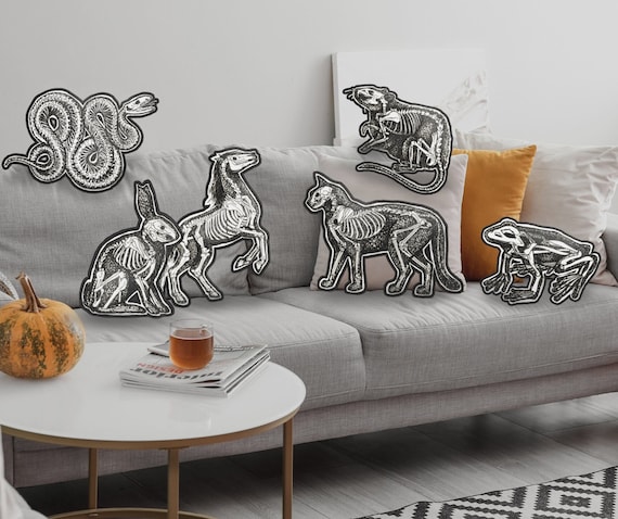 DIY Animal Anatomy Skeleton Plush Pillow Cut and Sew Art Doll Pattern | Dark Cottagecore Gothic Academia Halloween Decor | Witchy Home Gifts