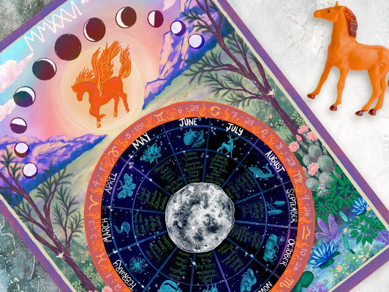 2026 Year of the Fire Horse Lunar Moon Phase Wheel Wall Calendar Poster ...