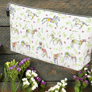 Wild Flower Meadow Horses Cottagecore Zipper Pouch Makeup Bag | Equestrian Fairycore Pony Horse Lover Gifts | Horse Purse Tarot Crystal Bag