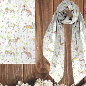 Wild Floral Horse Pony Model Scarf | Flower Scarf | Horse Pony Lover Gift Floral Cottagecore Fairycore Scarf | Equestrian Equine Accessories