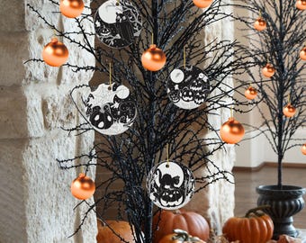 Cute Spooky Spider Jack-o-Lantern Vintage Retro Halloween Tree Ornaments | Halloween Homeware | Dark Cottagecore Goblincore Witchy Art Gifts