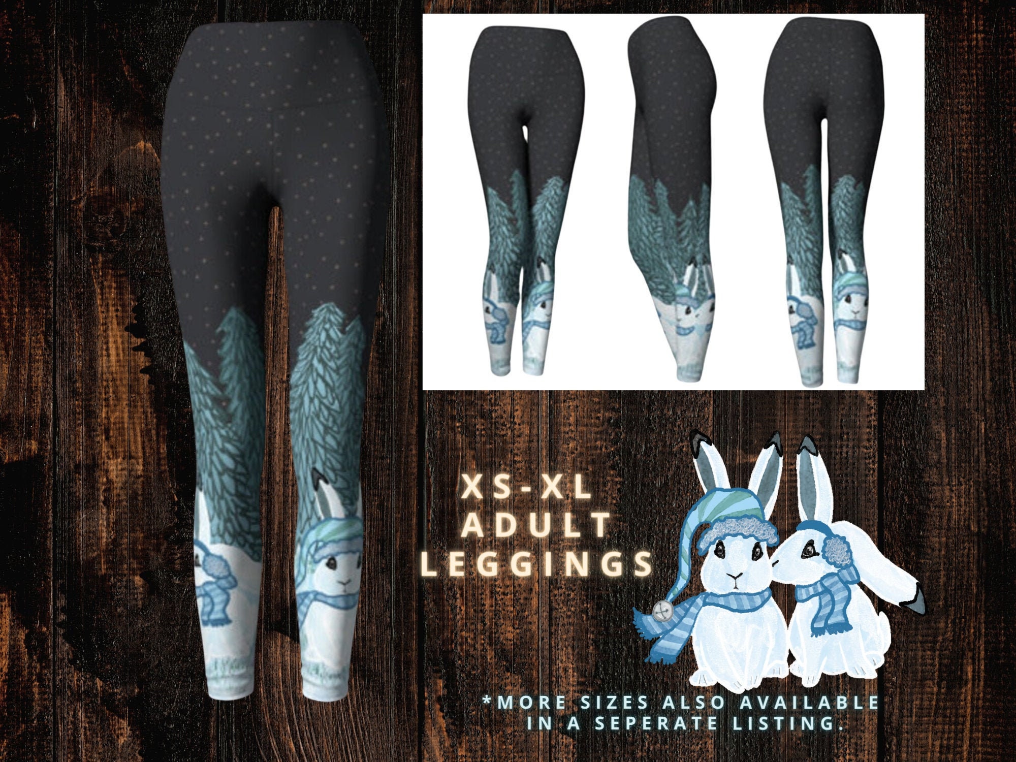 Snowshoe Hares Leggings Cute Winter Leggings for Women Etsy Canada
