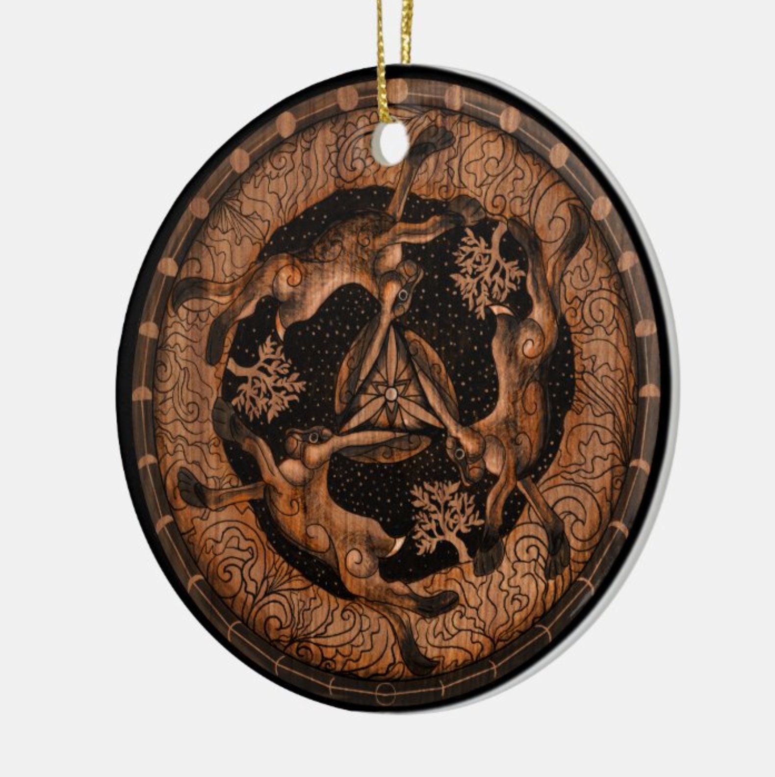Trinity Rabbits Tinners Hare Rabbits Trinity Ornament | Magic Alter Art Moon Phases ...