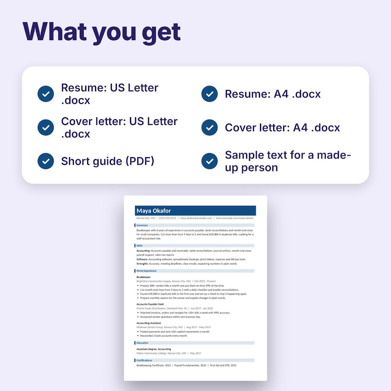 Resume and Cover Letter Template Set, Matching Job Application Kit, One ...